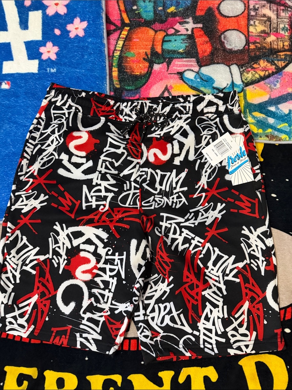 fresh Black, Red & White Graffiti Athletic Shorts